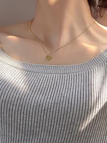 Charm-In 1 件优雅锆石心形锁吊坠项链，轻质黄铜链，女士时尚珠宝，情人节送给女朋友的优雅礼物 - 金黃色 - 查看 2