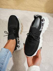 女士轻便跑步鞋，透气系带户外网眼训练运动鞋，舒适步行运动鞋 - 黑色 - 查看 2