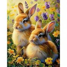 1/2pcs 5D Diamond Painting Kit, Round Full Drill Canvas, Animal Theme Bunny Artwork, Mosaic Craft Wall Art For Home Decor, DIY Diamond Art For Beginners, Frameless 30x40cm, Ideal For New Year Gift
