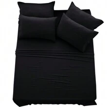 LUX DECOR 6-Piece Embroidered Bed Sheet Set – Brushed Microfiber, Deep Pocket, Lightweight & Breathable – Graduation Gifts, Home Decor, Sleep Protection For Dorms, Student Beds, Back‑To‑School Gift, Soft Bed Linens, Comfortable Sleep, Luxury Bed Set, Valentine's Day Bedroom, Spring Bedding Refresh, Guest Room Essentials, Dorm Room Bedding, Premium Bed Linens, Easy Care Sheets, Hypoallergenic Fabric, Year-Round Comfort, Master Bedroom Update, Matching Bedding Set, Hotel Quality Linens - 黑色 - 查看 8