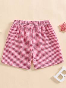 Toddler Baby Boy Girl Shorts Gingham Plaid Shorts Summer Casual Elastic Waist Shorts Pants Bottoms - 紅色 - 查看 2