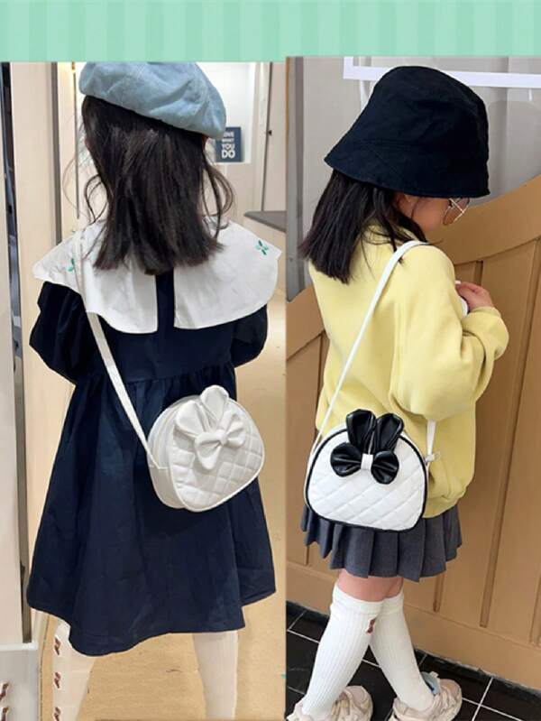 1pc Girls Cute Cartoon Ear Decor Shoulder Bag, Fashion Color Block Bow Crossbody Bag, Plaid Embroidery Mini Backpack With Zipper Closure, Suitable For Gift & All Season Use
