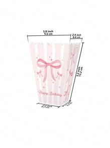 粉色蝴蝶结纸质爆米花盒，用于生日派对装饰，蝴蝶结零食盒，单身婚礼派对装饰，粉色蝴蝶结蛋糕粉碎照片道具 - 粉色 - 查看 5