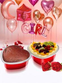 20 件/10 套红色铝箔心形纸杯蛋糕衬垫（带盖）、心形铝箔蛋糕杯（带盖）、迷你心形蛋糕衬垫一次性烤盘、耐热带盖烤杯、心形蛋糕盘、铝箔蛋糕盘心形纸杯蛋糕杯 - 彩色 - 查看 6