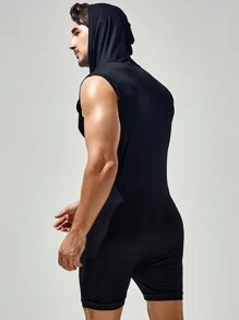 Men's Full Body Tight One-Piece Hoodie Jumpsuit, Cycling Sports Wear, Sleeveless Home Fitness Clothes