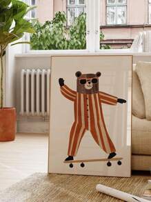 1 sztuka płótna ściennego z ramą, plakat, sztuka ścienna, wydruk na płótnie z deskorolką i niedźwiedziem, styl boho wiktoriańsko-amerykański, inspirująca dekoracja ścienna z motywem zwierząt, odpowiednia do domu, biura, salonu, sypialni, klasy - naklejka ścienna do wnętrz i na zewnątrz, prezent, urodziny, ukończenie szkoły - Wielokolorowe - Zobacz 2