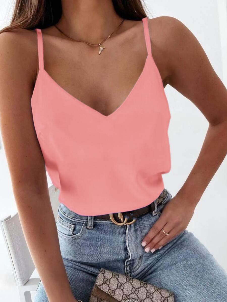 Women's V-Neck Tank Top For Summer - Pink - View 1