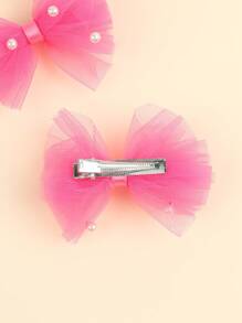 2pcs Girls Cute Pink Pearl Chiffon Hair Clips, Princess Style Hair Accessories