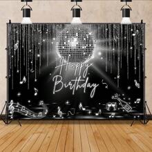 Fondos de pantalla para fiesta de cumpleaños de discoteca, bolas de discoteca plateadas brillantes, símbolos de música y diseños de altavoces, fondos de fotografía de pista de baile de discoteca retro para celebraciones y eventos - Multicolor - Ver 3