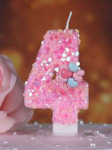 1pc Heart-Shaped Glitter Love Pink Balloon Numeral Birthday Candle, Cake Decoration Party Decor, Anniversary Celebration - Multicolor - View 20