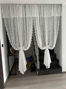 1 片白色蕾丝边杆口袋窗帘，舒适的花卉波西米亚风薄纱窗帘，适用于房间装饰、家居装饰、卧室客厅、所有季节 - 白色 - 查看 3