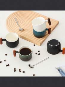 Ceramic Wooden Handle Italian Coffee Cup, Sandalwood Handle Tea Cup With Tea Strainer And Lid, Ceramic Tea Cup Japanese Style Wooden Handle Porcelain Small Coffee Cup Gradient Glaze Tea Cup Ceramic Kung Fu Small Tea Cup, Gift Box Set For Afternoon Tea, Italian Espresso Cup Japanese Style Simple Mini Coffee Cup