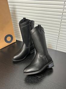 Stivali da cowboy occidentali minimalisti per bambine, nuovi stivali alla moda unisex vintage al polpaccio, stivali da equitazione versatili