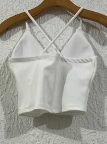 Cropped Top In Neuprene Fabric With Tulle And Extra Shiny With A Cup, Size 36-40 - Blanco - Ver 2