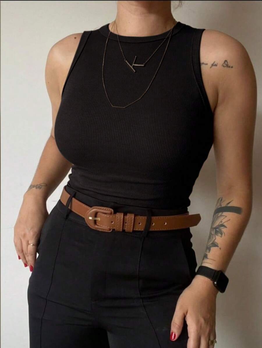 Women's Basic Ribbed Tank Top Ribana - BLACK - View 1