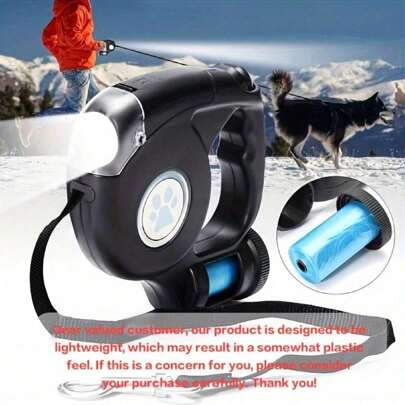 1pc Automatic Retractable Pet Leash With Night Lighting - Hands-Free Walking, Travel-Friendly, Reflective Safety Strip, Garbage Bag Included - ,Adjustable Length For Comfortable Pet Walking Experience
