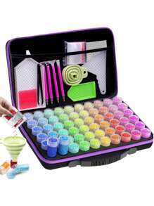 30/60/120Slots,Diamond Painting Storage Case, Upgraded Canvas Organizer With Accessories Shockproof Bead & Art Supply Holder, Portable Jewelry Container With Tools, Multifunctional Craft & Sewing Supplies Kit, Plastic Material