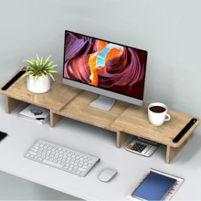 Dual Monitor Stand Riser, Monitor Stand With Adjustable Length And Angle, Wood Monitor Stand For Desk, Monitor Riser For 2 Monitors With Storage Space (Oak Large)