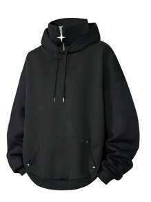 Men's Casual Solid Color Half-Zip Hoodie, Suitable For Spring & Autumn
