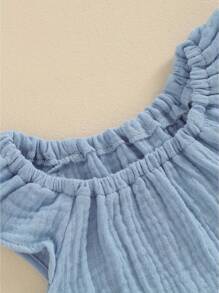 Baby Girl Boy Summer Cotton Linen Romper Clothes Basic Plain Ruffle Sleeveless Comfy Rompers Newborn Tops - 藍色 - 查看 3