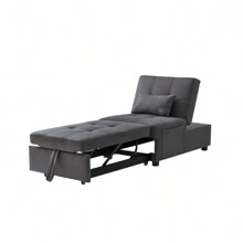 Clipeyh Modern Fabric Solid Print Convertible Chair With Adjustable Backrest, Gray