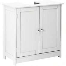 Pedestal Sink Storage Cabinet With 2 Doors Traditional Under Sink Cabinet Bathroom Space Saver Organizer With Adjustable Shelf White 3 5/8" W X 11 7/16" D X 23 5/8" H