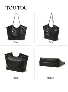 TOUTOU 极简主义复古商务休闲大容量链条手提包 & 设计师灵感手袋 & 黑色钱包秋季必备品 - 黑色 - 查看 8