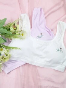 Pack de 4 Tops, para niñas con almohadillas extraibles con hermoso diseño de olanes en el resorte y una bicicleta en la parte izquierda (los colores se envían al azar) - Multicolor - Ver 4