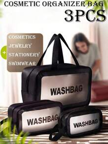 3PCS/1PC 透明化妆包、洗漱包、带字母印花、便携式、半透明 PVC 洗漱用品套装、PU 磨砂沐浴和游泳收纳包、大容量旅行化妆收纳包、化妆包化妆包、化妆包浴室配件返校