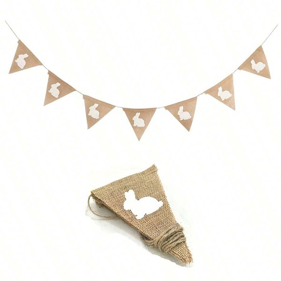 1/2 pièces Bannière de lapin, bannière de lapin en lin avec 7 pièces de bannière, fournitures de décoration de fête de Pâques