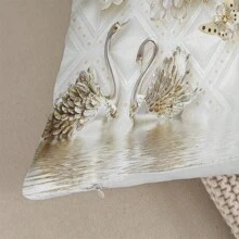2 stuks pluche stoffen klassieke elegante decoratieve kussenslopen, ruitvormig bloemen- en zwanenpatroon, geschikt voor woonkamer en slaapkamer bank en stoelen (inzetstukken niet inbegrepen), 45x45cm