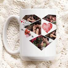 1 pièce de 11oz personnalisée avec plusieurs photos, motif d'amour, tasse à eau à fond plat et anse pleine d'amour, série de la Saint-Valentin, tasse à café en céramique, tasse à lait, réutilisable, cadeau de la Saint-Valentin pour elle, convient pour le thé de l'après-midi, la maison, le bureau