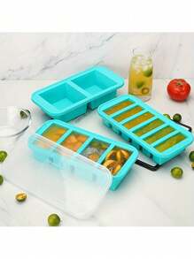 Silikon Einfrierform mit Deckel Lebensmittel Aufbewahrungsbox, extra großer Silikon Eiswürfelbehälter, Lebensmittel Aufbewahrungsbox