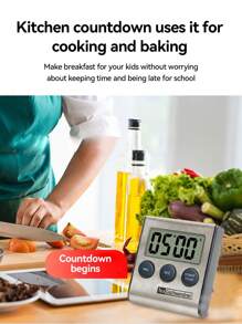 Stainless Steel Kitchen Timer With Magnetic Stand - Multifunctional, Battery-Powered (AAA), Ideal For Cooking & Restaurants