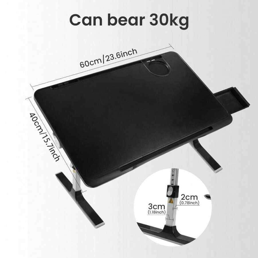 Adjustable Laptop Bed Table With Foldable Legs, Multi-Angle Height Adjustable Desk, Read, Work, Dine In Bed, Sofa Table Tray With Storage Drawers - Black - View 1