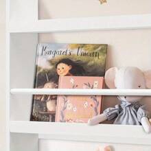 Bookshelf Wall Rack 4 Layers Wooden White Wall Mounted Bookshelf Playroom MDF Magazine Rack Storage Rack Room Display Rack 117x60x 4.5CM