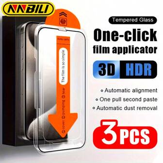 NNBILI 3片装高清钢化玻璃屏幕保护膜，兼容 17/17Air/17Pro/17Pro Max/16/16E/16Pro/16Plus/16Pro Max/15Pro/14Plus/13/12Mini/11/X/XR/XS Max，自动除尘，安装简便，高清全覆盖，防刮防水