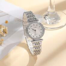 1pc/Set New Minimalist Women's Watch With Diamond-Studded Rectangular Dial And Stainless Steel Strap, Suitable For Daily Wear, Birthday, Gift For Her, Anniversary, Year-End Promotion, Singles' Day, Halloween Promotion, And Other Holiday Gifts
