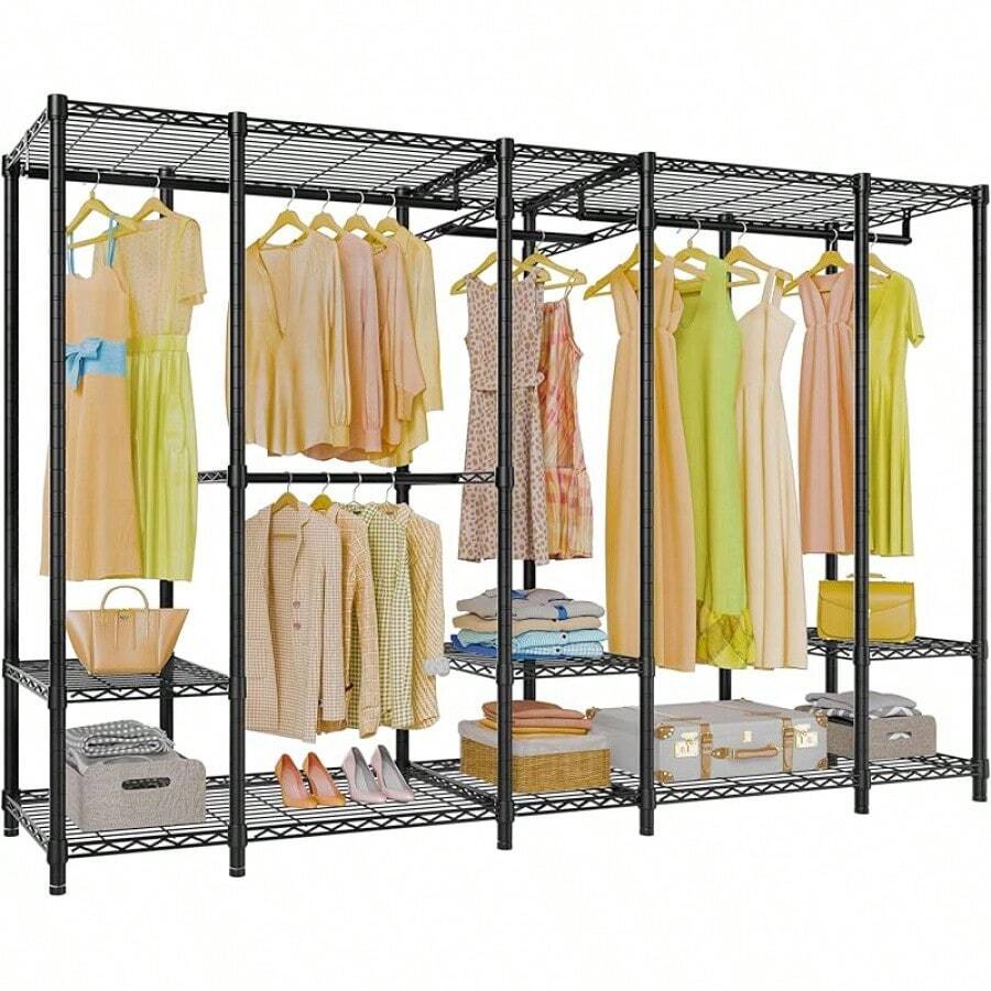 VIPEK V50 Extra Large Portable Closet Rack Bedroom Armoire Freestanding Wardrobe Closet, Heavy Duty Clothes Rack Multi-Functional Metal Clothing Rack For Hanging Clothes, Max Load 1300lbs, Gold - 黑色 - 查看 1