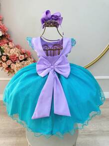 Mermaid Princess Birthday Party Themed Children's Dress With Seabed Appliques And Pleated Bust - Lilac Purple - View 4