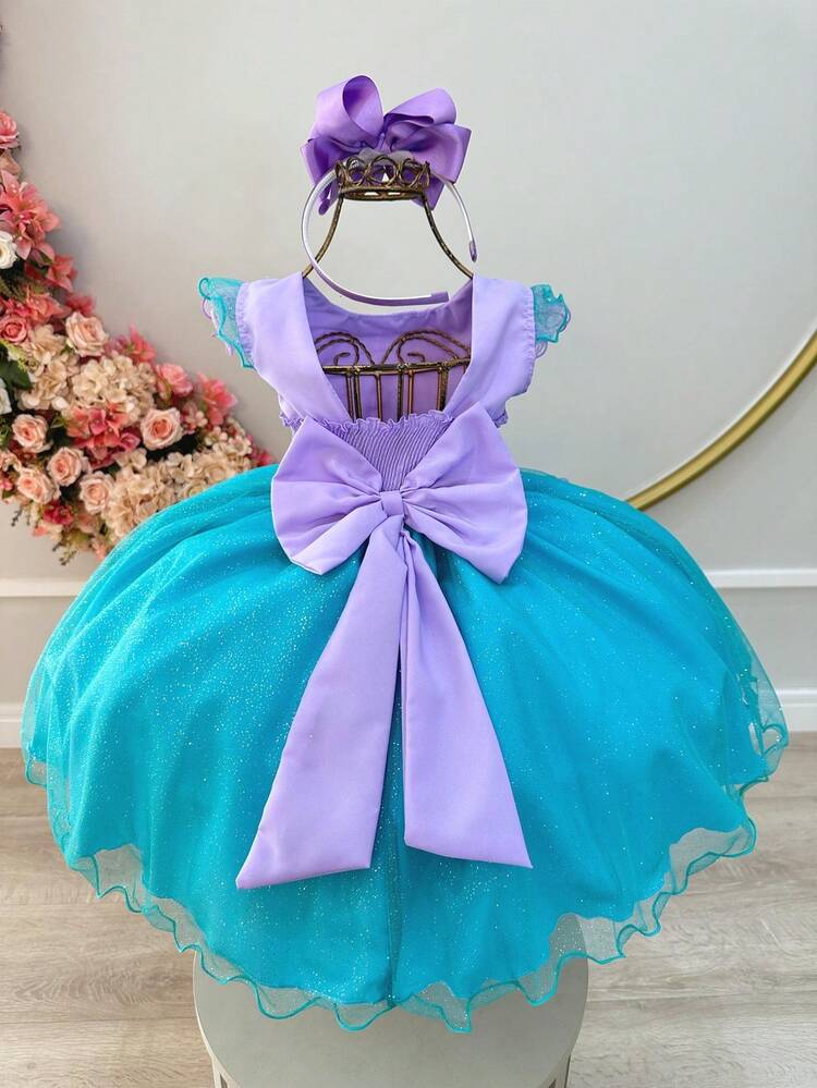 Mermaid Princess Birthday Party Themed Children's Dress With Seabed Appliques And Pleated Bust - 紫丁香色 - 查看 4