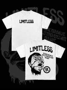 1pc Men's Dropped Shoulder Short Sleeve Tee, Streetwear Casual Style, Oversized Loose Fit, Exaggerated Silhouette, Dark Graphic Print, Sketch Line Art Pattern, Lightweight For Spring/Summer, Suitable For All Seasons, Y2K, Holiday Gift