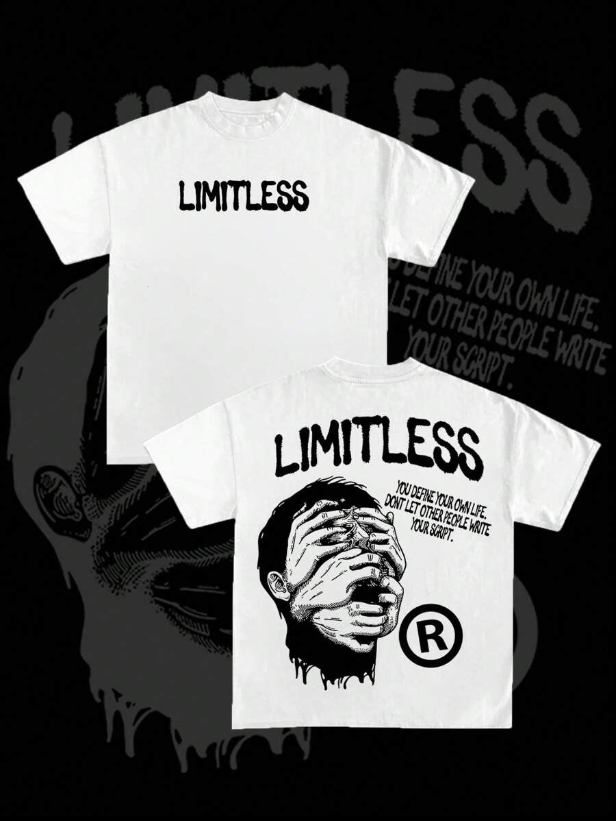 1pc Men's Dropped Shoulder Short Sleeve Tee, Streetwear Casual Style, Oversized Loose Fit, Exaggerated Silhouette, Dark Graphic Print, Sketch Line Art Pattern, Lightweight For Spring/Summer, Suitable For All Seasons, Y2K, Holiday Gift