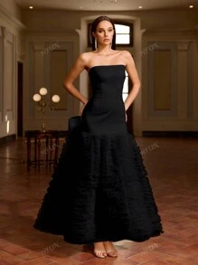 Women's Elegant Luxury Elaborate Bowknot Oversized Tulle Puff Dress Dress, Fabric Splicing, Backless Long Dress, Valentine's Day Outfit, Spring And Summer,Party Dress,Prom Dress