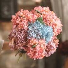 1PC/2PCS/4PCS Blue European-Style Retro Simulation Single Focal Edge Hydrangea Silk Flower Fake Flower Wedding Photography Home Interior Decoration Decoration Props Hydrangea Gifts Birthday Graduation - Blue - View 4