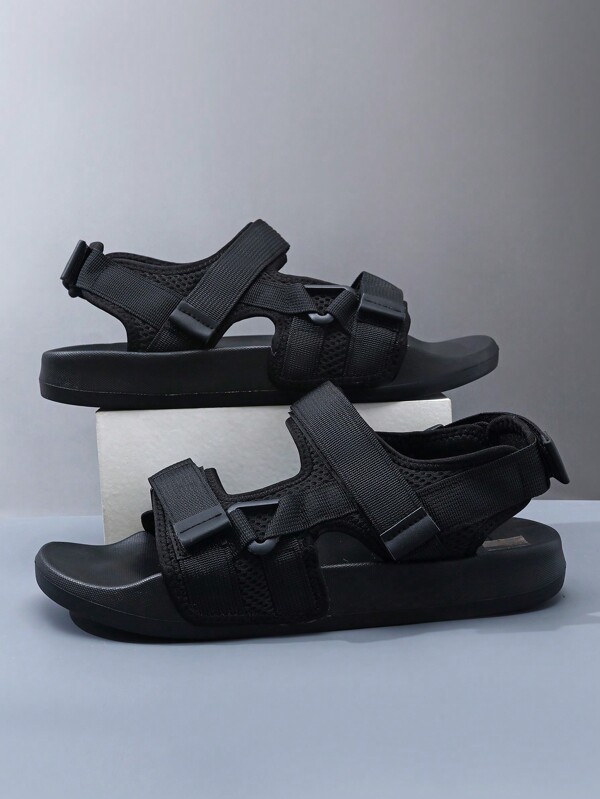 2025 New Men's Sandals, Solid Color Adjustable Buckle Slip-On Slippers, Outdoor Travel, Party, Beach, Indoor/Outdoor, Fashion Hook And Loop Flat Wooden Clogs, Leisure College Couple Thick Sole Breathable Men's Sandals