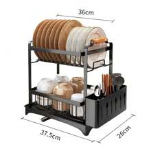 Draining Rack With 2 Levels And Removable Utensil Holder, Draining Rack For Space-Saving Sinks, Draining Rack For Kitchen Counter, Rust-Resistant Stainless Steel Dish Rack - 黑色 - 查看 6