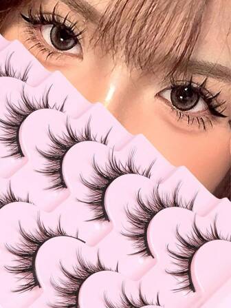 7 pares de pestañas manga - Aspecto natural, volumen 3D, vaporoso, esponjoso, puntiagudo, estilo anime y cosplay - Paquete de 7 - Racimos individuales - Estilo coreano y japonés