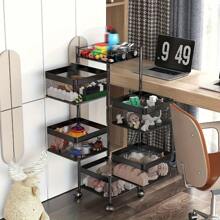 5-Tier Heavy-Duty Rotating Storage Cart With Locking Shelves & 4-Wheel Mobility - No Assembly Required Iron Rolling Cabinet, Pantry, Bathroom - Space-Saving Multi-Purpose Shelving Unit (Fruits, Vegetables, Utensils, Toiletries) - màu đen - Xem 11