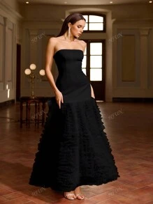 Women's Elegant Luxury Elaborate Bowknot Oversized Tulle Puff Dress Dress, Fabric Splicing, Backless Long Dress, Valentine's Day Outfit, Spring And Summer,Party Dress,Prom Dress